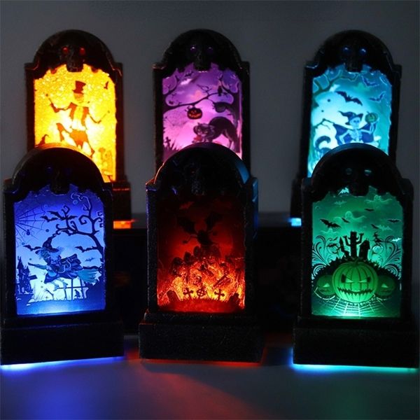 Halloween Toys 1PC LED Tombstone Light Horror Happy Party Home Decor retro Simulação de lápide Decorações de lâmpadas 220826