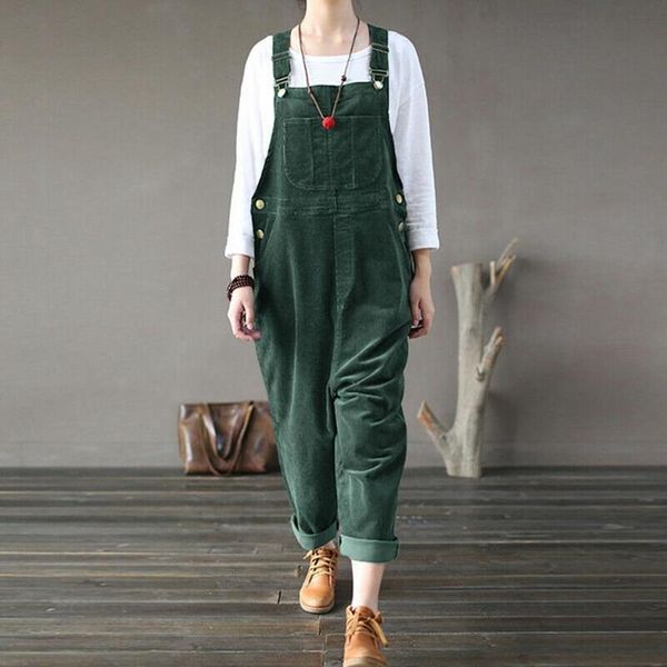 Overall-Spielanzug für Damen in Übergröße, Winter-Cord-Overall, Damen-Overall mit weitem Bein, einfarbig, lockerer, ärmelloser Overall mit weitem Bein, combinaison femme L220826