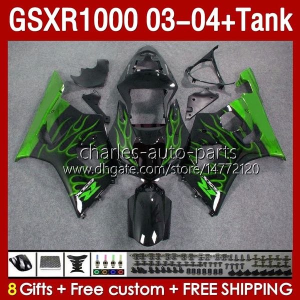 Moldões de injeção para Suzuki GSXR-1000 K 3 GSXR 1000 CC K3 GSXR1000 2003 2004 BODY 147NO.76 GSX-R1000 1000CC 03 04 GSX R1000 2003-2004 OEM Faiting Tank Green Grelame