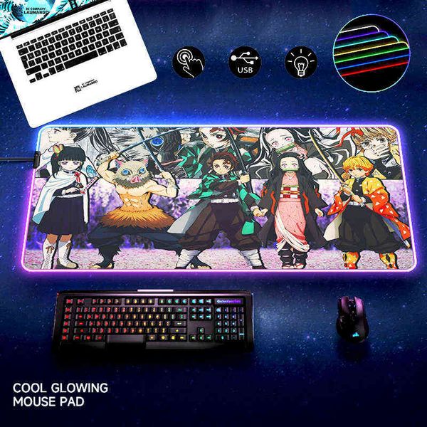 Mauspads Handgelenkstützen RGB Kimetsu no Yaiba Demon Slayer Mauspad Anime XL PC Gamer Tastatur Schreibtischmatte Gaming Zubehör Teppich Kawaii Laptop Mousepad T220825