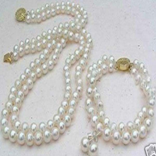 Weiß 8mm Akoya Kultivierte Schale Perlenkette Armband Ohrringe Set AAA