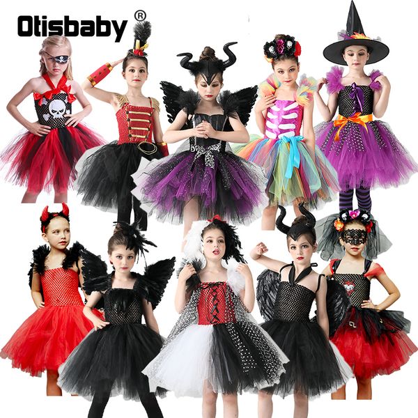 Ocasões especiais Halloween Girls Red traje de carnaval de carnaval festeira palhaço de bruxa vestido de demônio preto