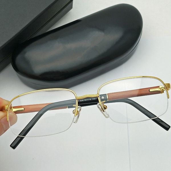 Noble Clasic Men Montatura per occhiali semi-cerchiata 447 Leggero Hualimu Gamba in legno Oro Silv Gungray 55-18-140 per occhiali da vista Custodia completa