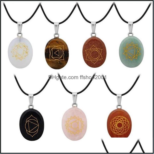 Anhänger Halsketten Mode Yoga Symbol Naturstein Chakra Rosenquarz Reiki Heilung Kristall Chakras Halskette Für Frauen Schmuck Drop Dhbnc