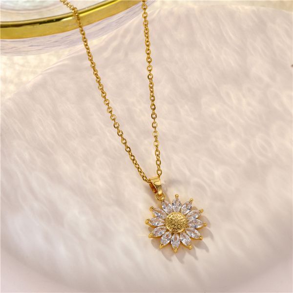 Винтажный золотой цвет подсолнечный ожерелье Daisy Choker для женщин модные украшения блестящие ааа ожерелье из нержавеющей стали из нержавеющей стали