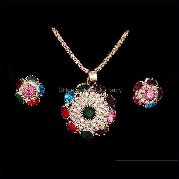 Orecchini Collana Set di gioielli con fiori di cristallo Dubai Smalto Bohemian Drop Delivery 2021 Lulubaby Dhjxw