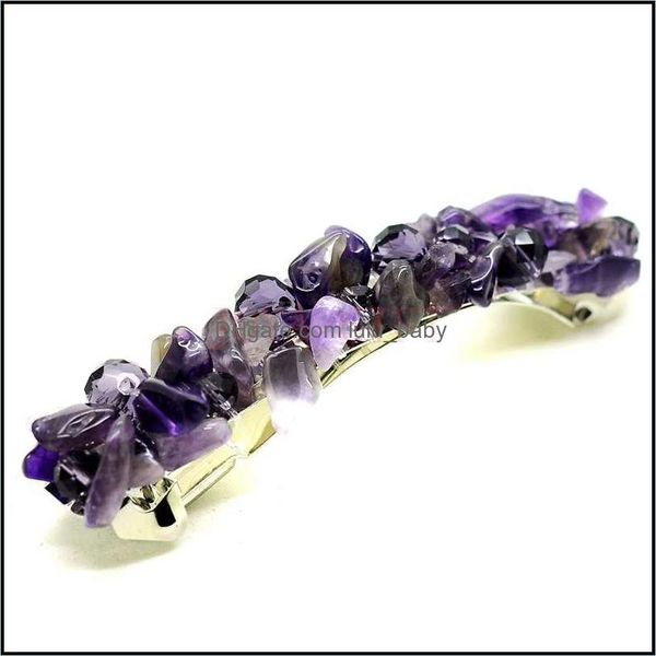 Клипы для волос Barrettes Natural Chip Amethyst Gem Stone Chritestal ручной работы.