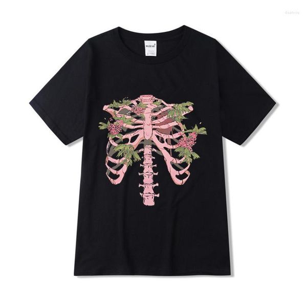 T-shirt da uomo T-shirt da scheletro da uomo Top da donna coreana oversize da uomo Tops Harajuku Retro estetica Graphic Punk Hip-hop Goth