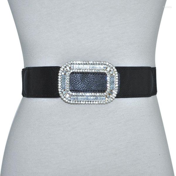 Gürtel Mode Acryl Strass Für Frauen Elastische Stretch Bund Cummerband Marke Design Quadratische Schnalle Weibliche Korsett