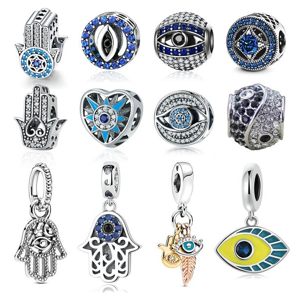 Legierung Metalle Lose Perlen Charms Böse Augen Hamsa Hand Für Pandora DIY Schmuck Europäische Armbänder Armreifen Frauen Mädchen Geschenke B030