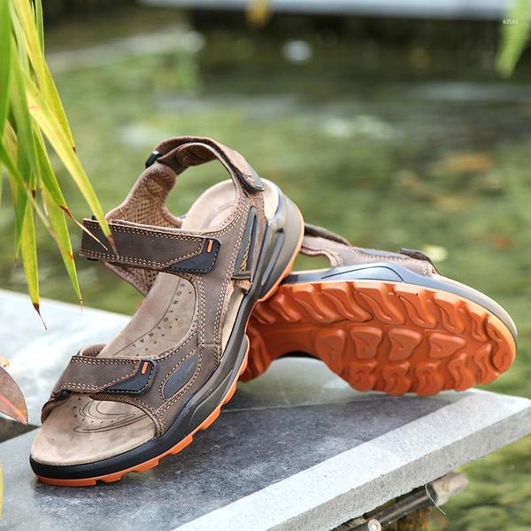 Sandalen Outdoor Gummi Für Herren Leder Casual Handgemachte Sport Wandern Wasserdicht 2022 Sommer Männlich Close Toe Hausschuhe Gehen