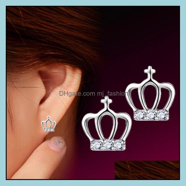 Charm 925 Sterling Silber Krone Ohrringe für Frauen Mode Tiny Ear Pin Edlen Schmuck Drop Lieferung 2021 Mjfashion Dhuvs