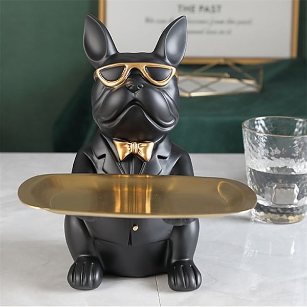 Oggetti decorativi Figurine Bulldog in resina Scultura artistica Cool Dog Figurina decorativa Vassoio portamonete Chiave d'ingresso della banca delle monete 220827