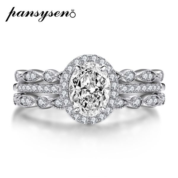 Anéis de casamento Pansysen 3 pcs 9k real branco amarelo rosa anel de ouro oval corte sona diamante noivado conjuntos de luxo jóias finas 220826