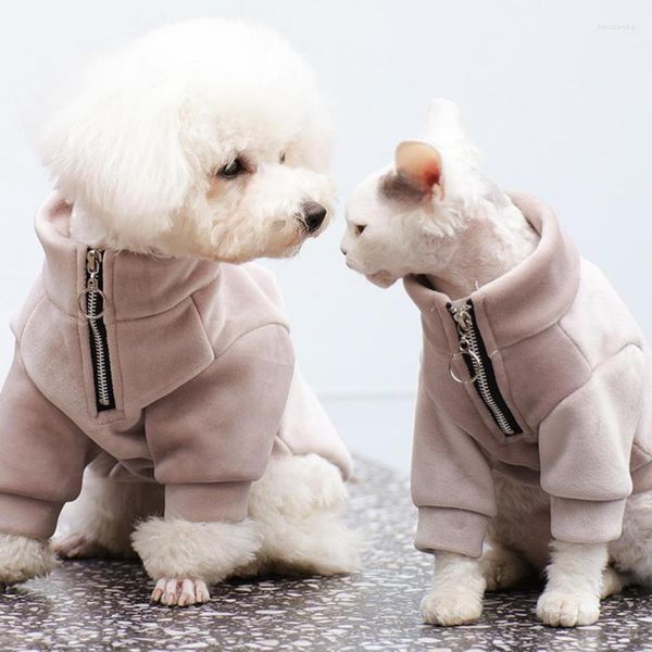 Abbigliamento per cani Tempo libero generale Autunno Inverno Tinta unita Chiusura con cerniera Caldo maglione a due gambe Vestiti per animali Teddy Gilet piccolo Pigiama