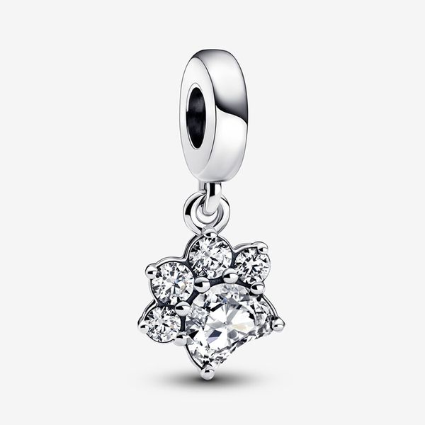 Funkelnder baumelnder Silberanhänger mit Haustierpfotenabdruck, 925er-Sterlingsilber, Pandora-Kristall, CZ-Momente für passende Charms, Perlen, Armbänder, Schmuck 792247C01 Andy Jewel