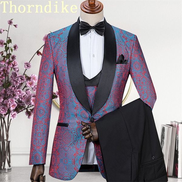 Мужские костюмы Blazers One Button Slim Fit Sroom Tuxedo Purple Pattern Pattern Lacktpantsvest Tuxedos с черными отворотами мужчин костюмы, сделанные на заказ 220826