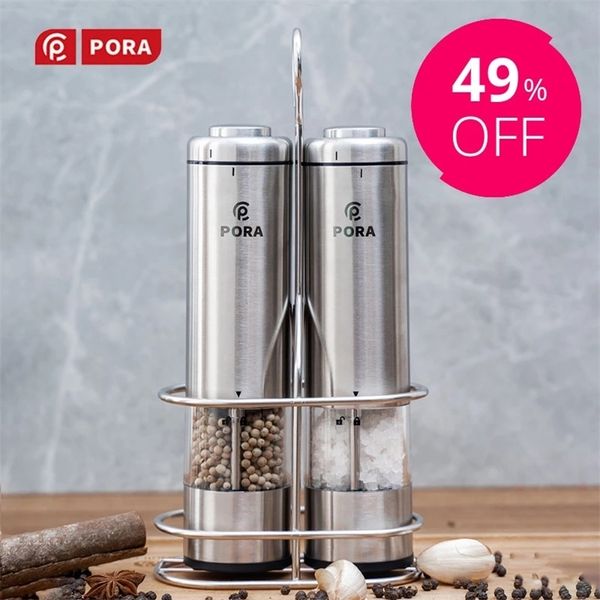 Mills PORA-Electric Spice Mill Pepper Grinder Acciaio inossidabile Automatico Sale e pepe Utensili da cucina Regalo 220827
