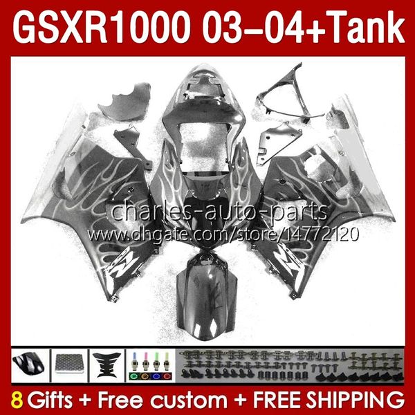 OEM Faitings Kit para Suzuki GSXR 1000 CC K3 GSXR-1000 2003-04 Bodywork 147NO.216 GSX-R1000 1000CC GSXR1000 03 04 GSX R1000 2003 2004 Failing de molde de injeção Flames Crey Flames Flames Flames Flames Flames