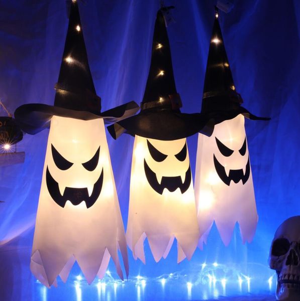 Partyzubehör Halloween-Dekoration LED-Blinklicht Gypsophila Ghost Festival Dress Up Glowing Wizard Ghost Hat Lampe Horror-Atmosphäre-Raum