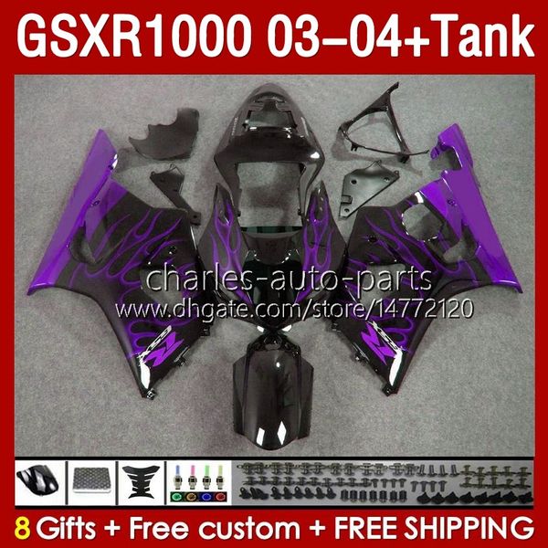 OEM Fairings Kit Suzuki GSXR 1000 CC K3 GSXR-1000 2003-04 gövdeli 147no.210 GSX-R1000 1000cc GSXR1000 03 04 GSX R1000 2003 2004 Enjeksiyon Kalıp Uçucu Mor Flames