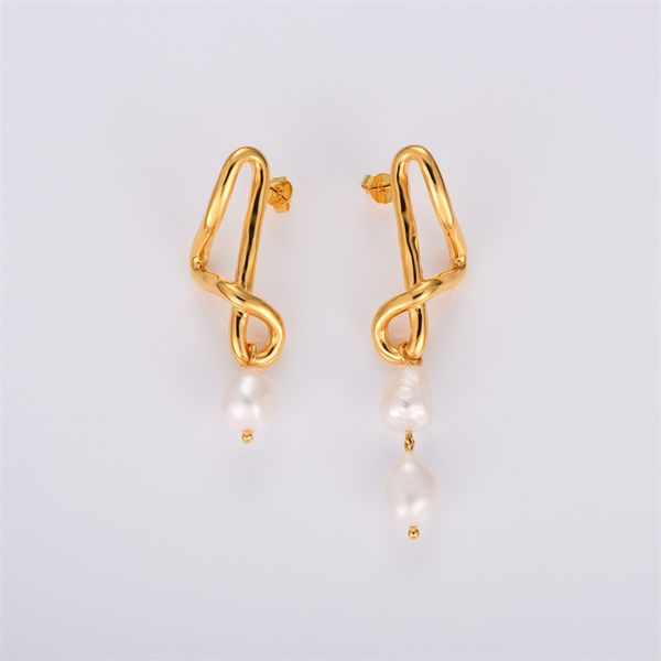 INS Style Stud Lava Baroque Natural Freshwater Pearl Asymmetric Servgs Serving