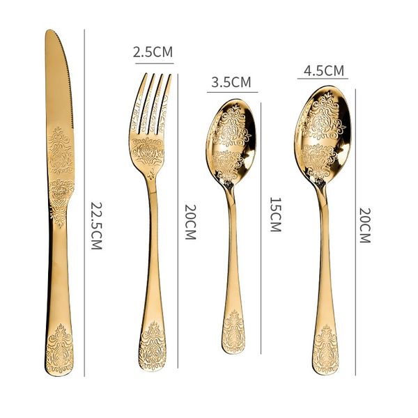 Роскошная золотая посуда набор набор из нержавеющей стали наборы ножей.