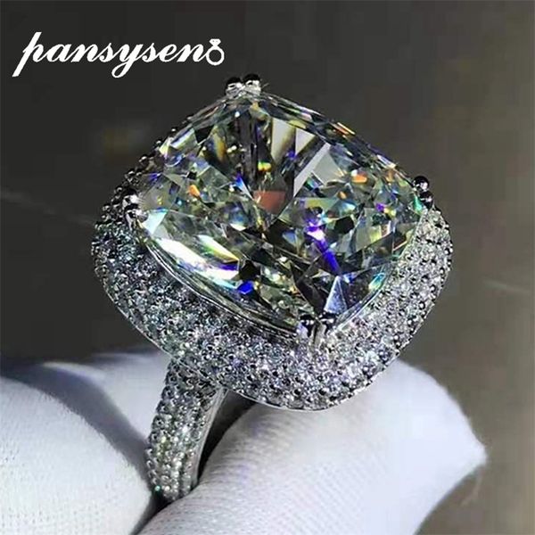 Fedi nuziali PANSYSEN 100% argento sterling 925 taglio cuscino 3EX 10ct D colore diamante ad alto tenore di carbonio gemma anello di fidanzamento gioielleria raffinata 220826