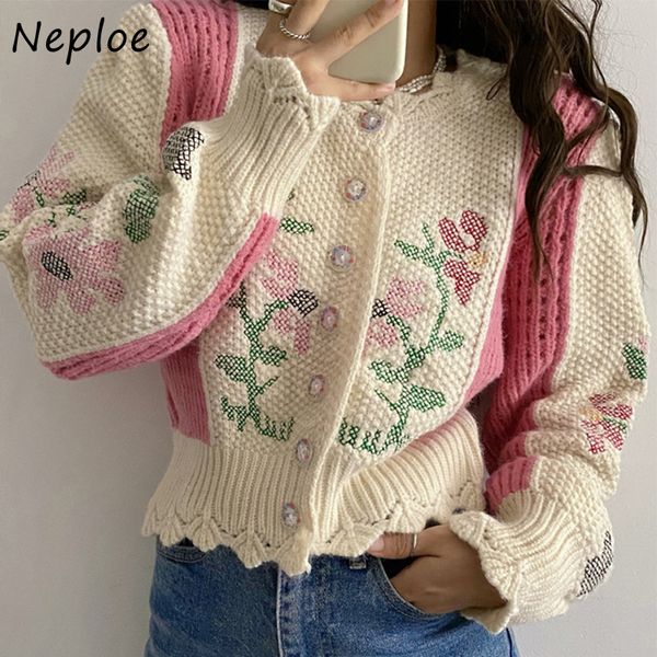 Damenjacken Neploe Stickerei Häkelwellenmuster Stricker Strickjacken weibliche Blume Kurzpullover Mantel Frau Herbst Außenbekleidung Pullover Frauen 220827