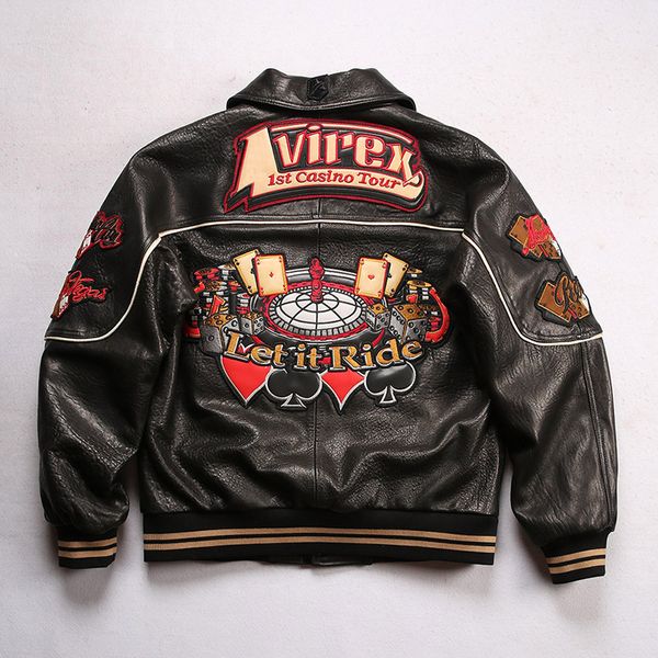 Articoli di lusso Hip AVIREX Hop Wide Version Giacca in pelle di pecora Classic Casino Ricamo in schiuma Texture Giacca pilota Bomber Giubbotti 6644