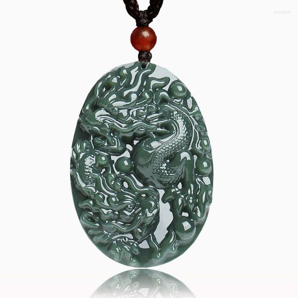 Anhänger Halsketten Jade Natürlicher Hetian Drache Schmuck Glück Frieden Auspiciou Amulett Fein