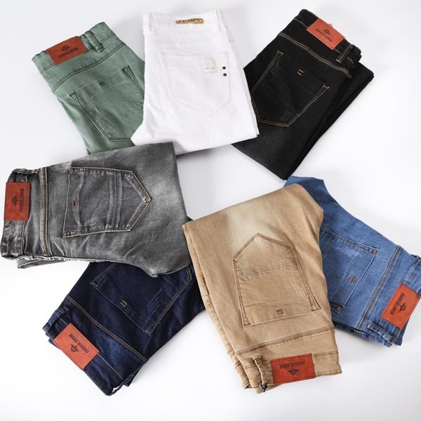 Мужские джинсы 7 Цвет мужчины растягивают джинсы скинни модные повседневные джинсовые брюки мужской серые черные хаки белые брюки 220827