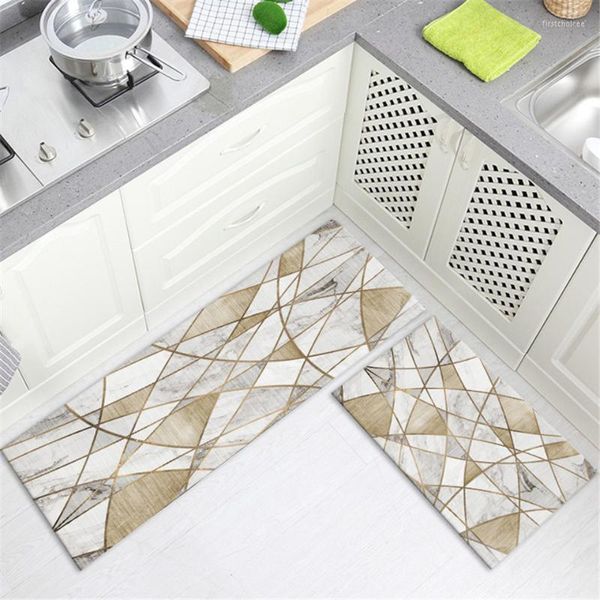 Tapetes de cozinha de mármore simples nórdicos para piso Anti-deslizamento Absorção de água Flanela longa Flanela de cabeceira Decoração de quarto