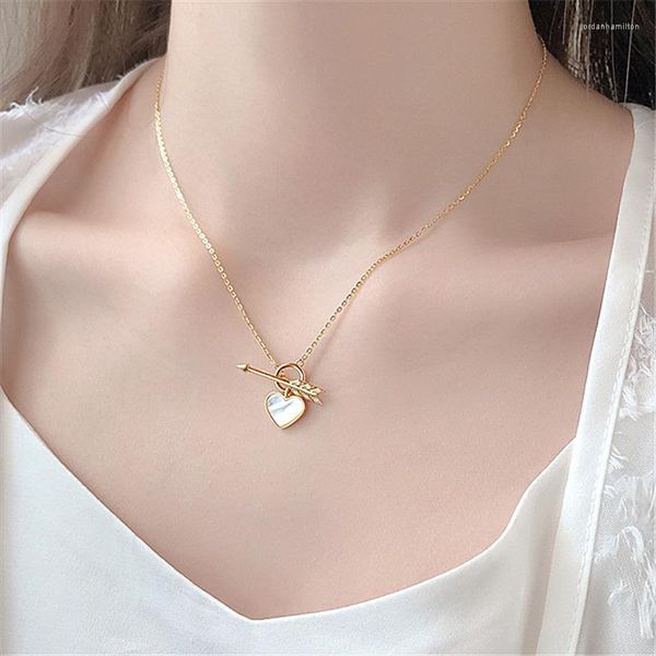 Anhänger Halsketten Herz Halskette Für Frauen Amor Pfeil Gold Farbe Ästhetische Kette Hochzeit Schmuck Zubehör Geschenk