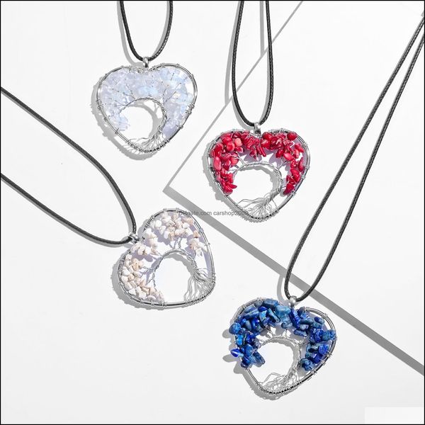 Collane con ciondolo Collana con chakra dell'albero della vita A forma di cuore 7 chakra Gemma naturale fatta a mano per donna Uomo Drop Delivery 2021 Jewe Dhgip