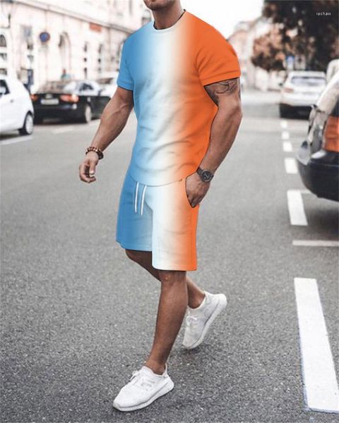 Tute da uomo 2022 T-shirt e pantaloncini da uomo estivi Set Abbigliamento sportivo Poker Girocollo stampato 3D Manica corta Due pezzi