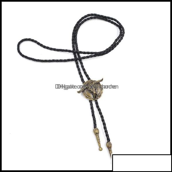 Cravatte Accessori moda Western Bl Head Bolo Tie Collana Catena maglione in lega retrò Ornamenti lunghi neri Drop Delivery 2021 Bdeh Dhnz5