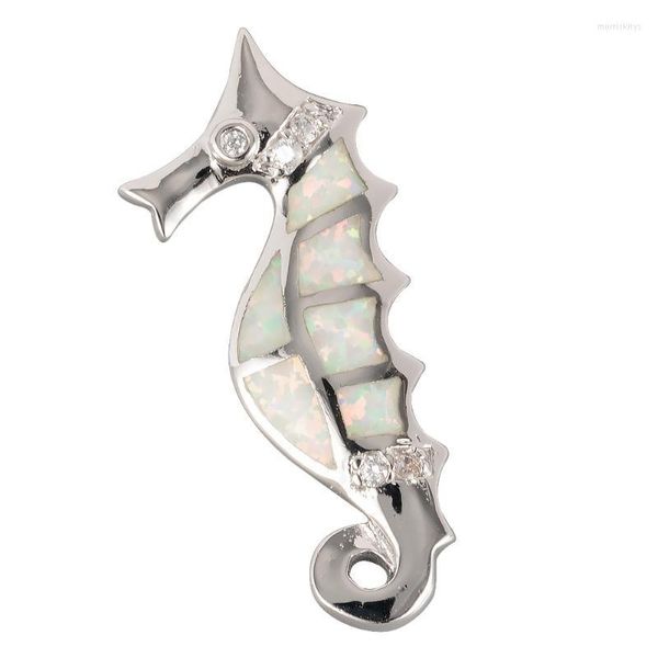 Подвесные ожерелья Kongmoon Seahorse White Fire Opal CZ Серебряные украшения для женского ожерелья