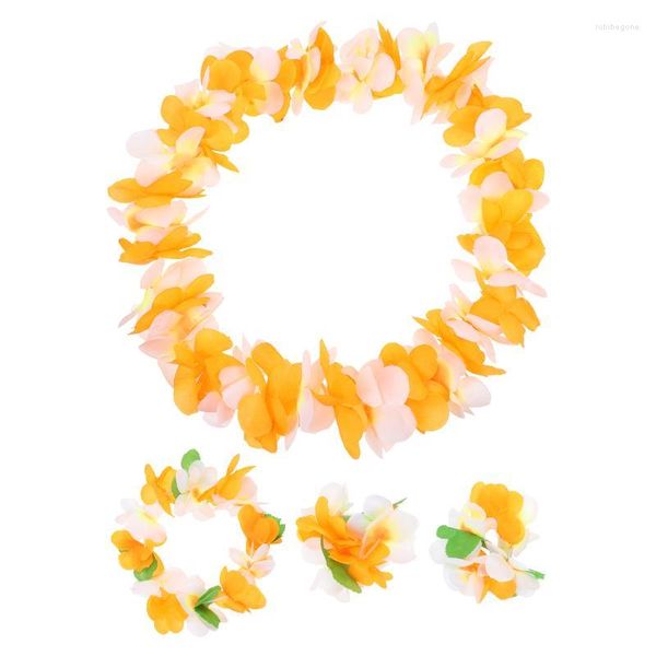 Fiori decorativi Festa di fiori hawaiani Luau Leis Decorazioni Lei Collana tropicale Fascia per capelli Hula Bomboniere Ghirlande Hawaii Ghirlanda Spiaggia