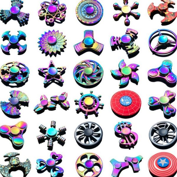 DHL Hot Fidget Spinner Toys Rainbow Hand Spinners Три-фиджет металлические гирозоны крылышки с глазными пальцами вращающиеся 52