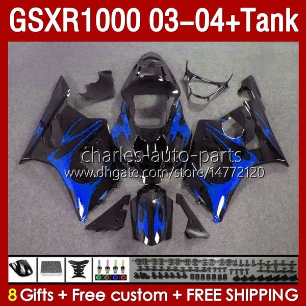 OEM Fairings Kit Suzuki GSXR 1000 CC K3 GSXR-1000 2003-04 gövdeli 147no.203 GSX-R1000 1000cc GSXR1000 03 04 GSX R1000 2003 2004 Enjeksiyon Kalıp Uçağı Mavi Parlak