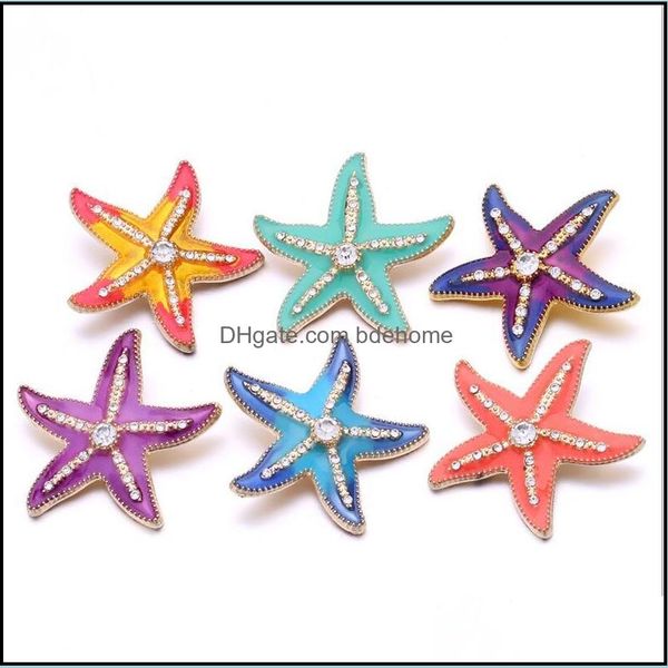 Gancos ganchos Noosa Rhinestone esmalte 3D Starfish 18mm Ginger Snap Jewelry Gold Gold Plated Diy Colar Bracelet Acessório Novo Finding Dro DHBP2