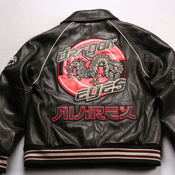 Jaquetas Bomber de couro de pele de carneiro de Bruce Lee AVIREX Dragon Eyes Wide Flight Suit