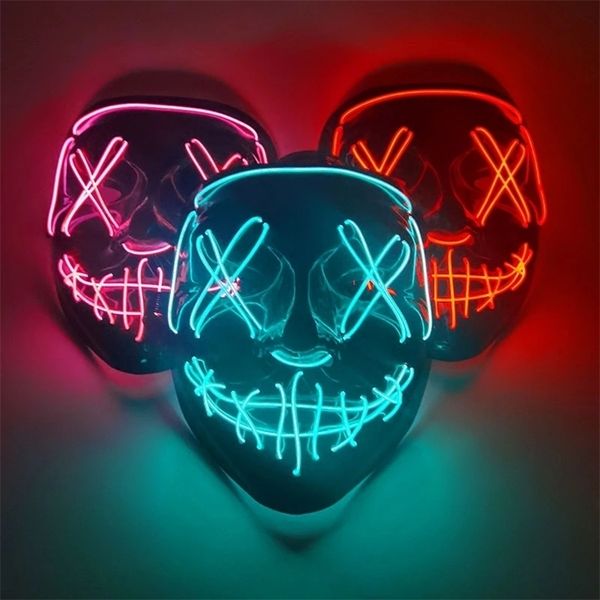 Parti Maskeleri Cosmask Cadılar Bayramı Neon Led Masque Masquerade Light Işık Karanlık Komik Cosplay Kostüm Malzemeleri 220826