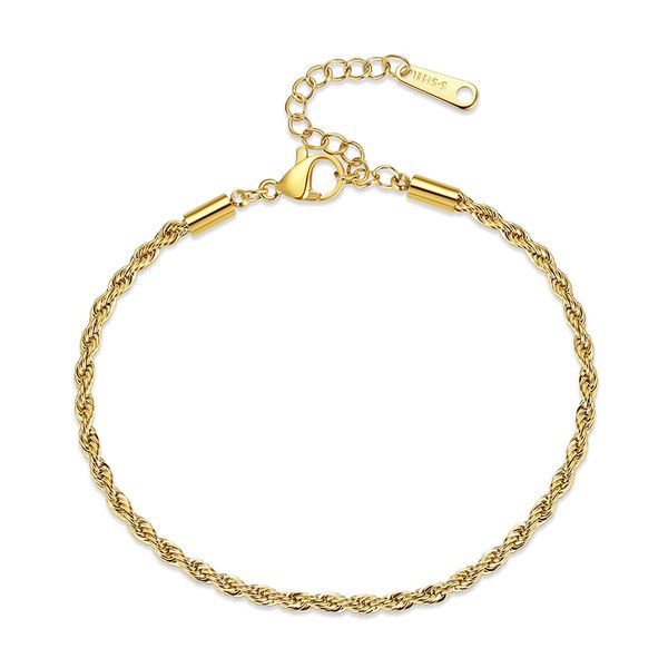 2,4 mm Twist -Seilkette Edelstahlarmbänder 18K Gold plattiert Hip Hop Schmuck Frauen Modedesign Grundgröße Verstellbare Handverbindungsparty Geschenke nicht verblassen