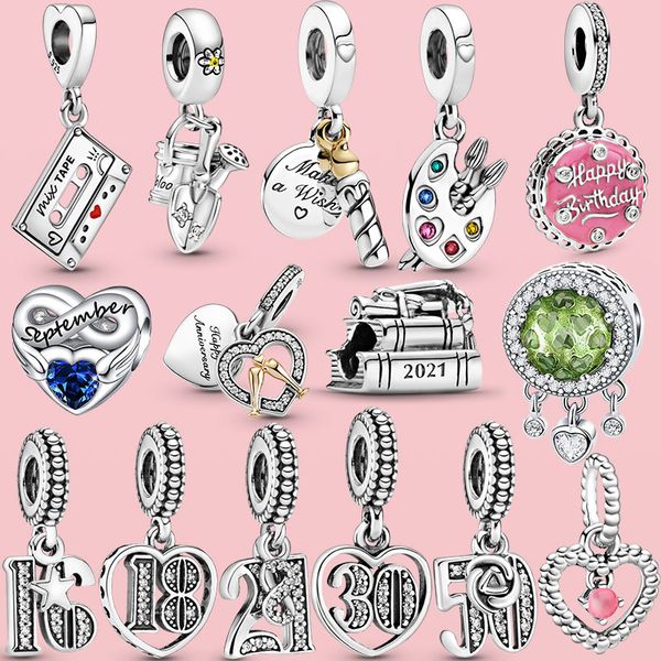 925 Gümüş fit Pandora Charm Bilezik boncuk Doğum Günü Kutlama Yıldönümü Dangle charmes ciondoli DIY Güzel Boncuk Takı