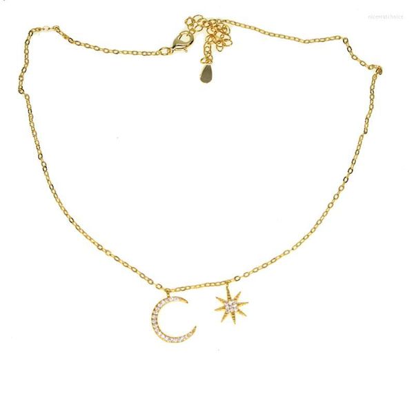 Collane con ciondolo Gioielleria di moda Fascino Luna Sole Girocollo Collana con pavé di pietra Cz Regalo regolabile per donna Ragazza