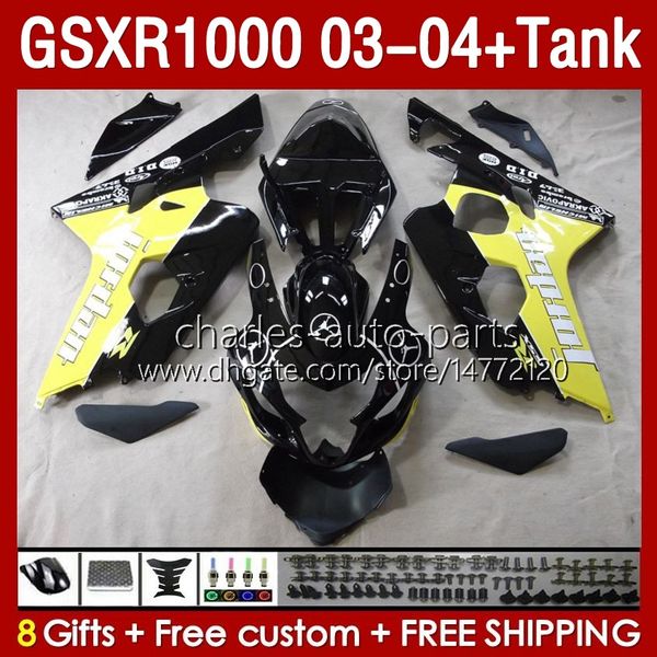 Kit carene serbatoio per SUZUKI GSXR-1000 K 3 GSXR 1000 CC K3 03-04 Corpo stampo a iniezione 147No.110 GSX-R1000 1000CC GSXR1000 2003 2004 GSX R1000 03 04 OEM Carena gialla