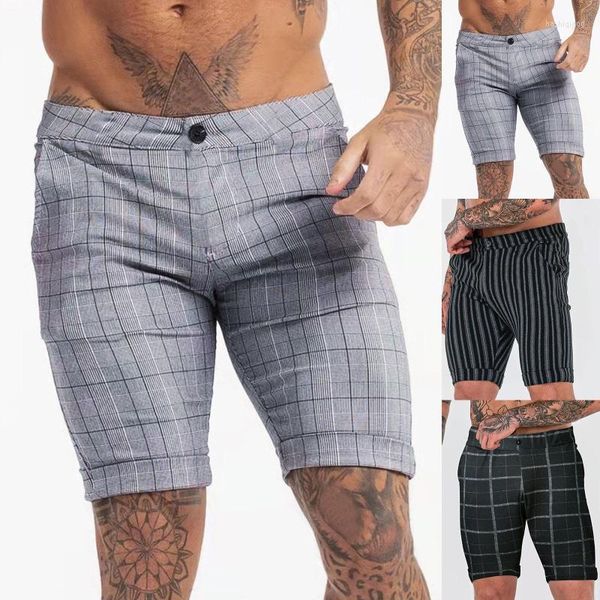 Shorts masculinos homens casuais streetwear fitness mens skiny fundo listrado elástico elástico calças de cintura mid com bolsos
