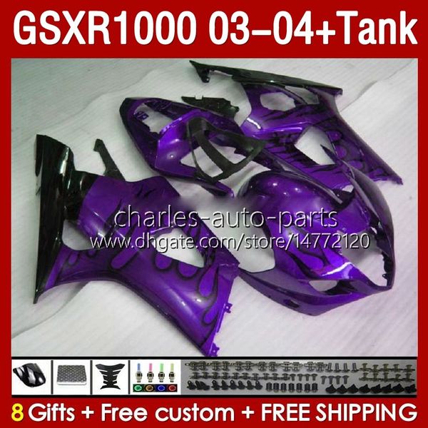 Kit de fadas de OEM para Suzuki GSXR 1000 CC K3 GSXR-1000 2003-04 BODYWORK 147NO.219 GSX-R1000 1000CC GSXR1000 03 04 GSX R1000 2003 2004 Flames de meios de inje￧￣o Purple